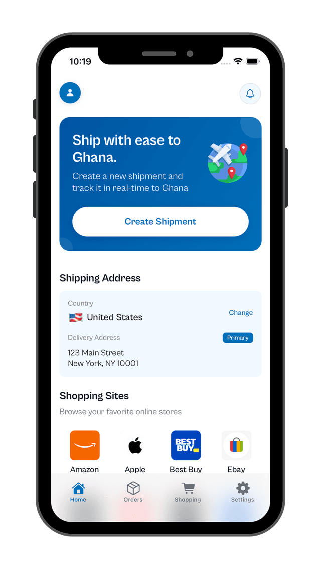 Create shipment screen